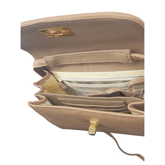 Vintage Beige Organizational Y2K Academia‎ Micro Crossbody Bag Handbag - Picture 4 of 5